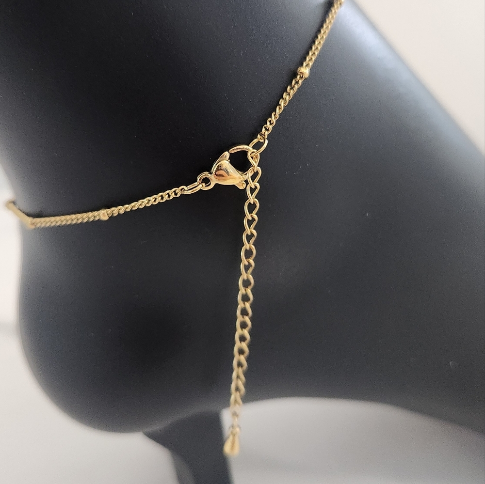 Gold Fish Anklet Bracelet with Dangle Beads Dainty Nautical Adjustable - Picture 7 of 14